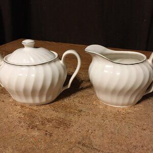 SALEM SWIRL #65 PLATINUM TIARA CREAMER & SUGAR BOWL WITH LID
